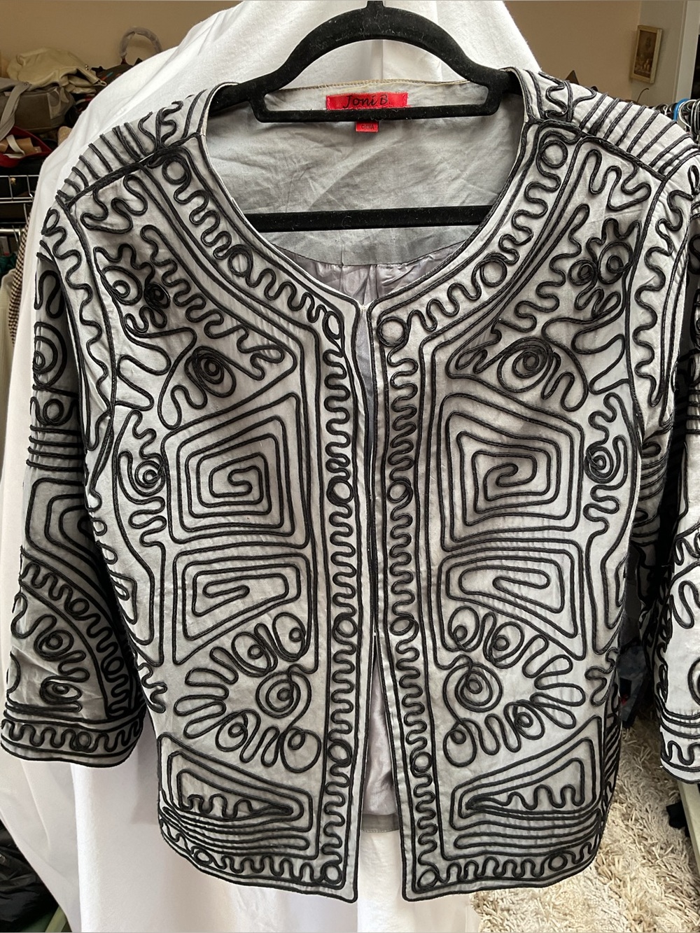 JONI Women's Black and White Embroidered Jacket Sweater